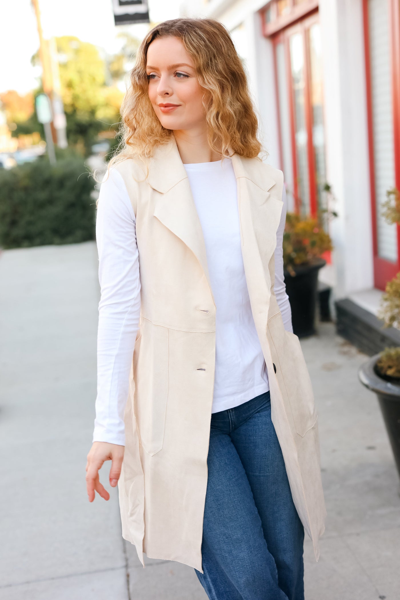 Back In Town Faux Suede Trench Coat Vest