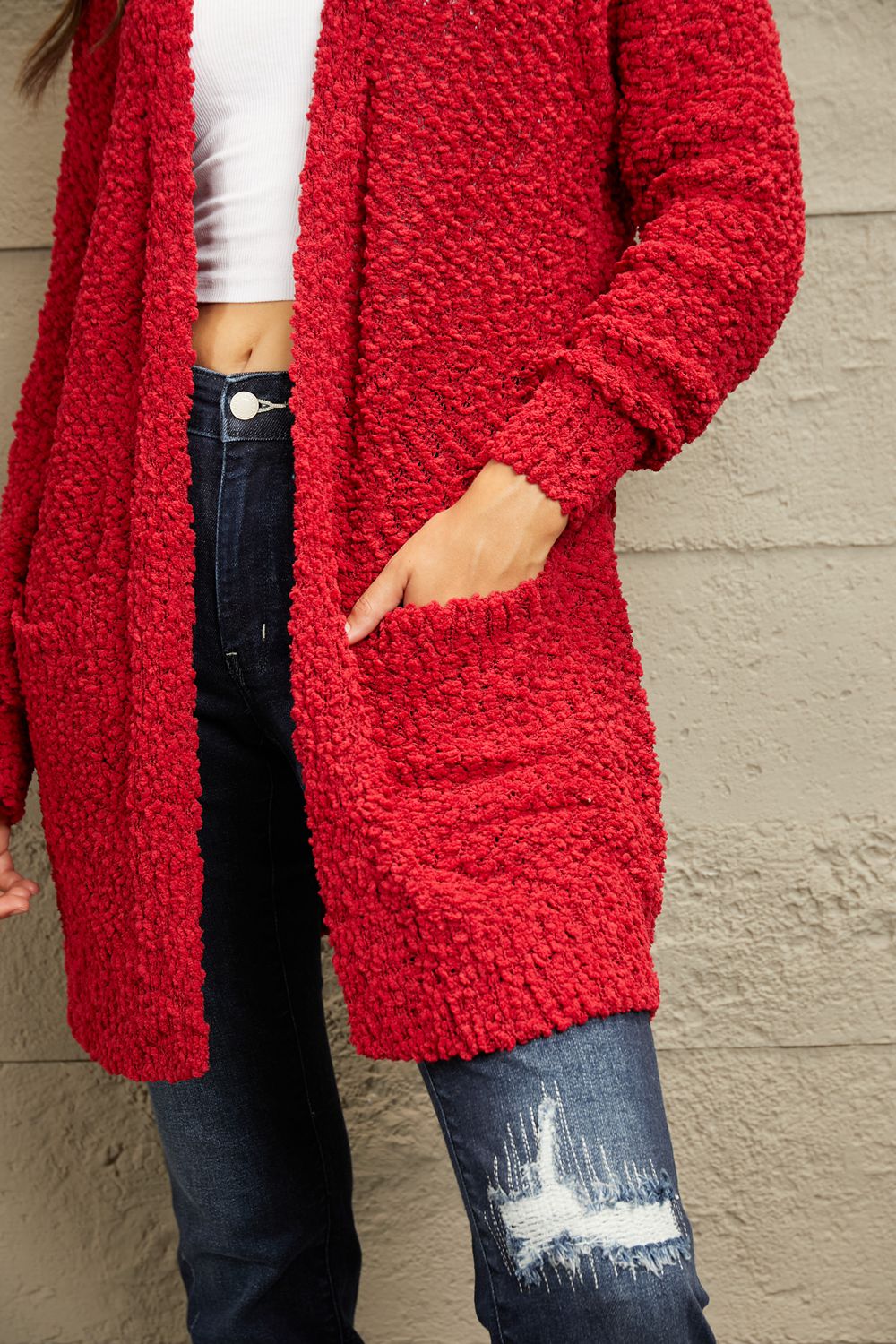 Falling For You Popcorn Cardigan - Red