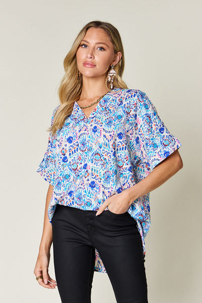 V-Neck Short Sleeve Blouse