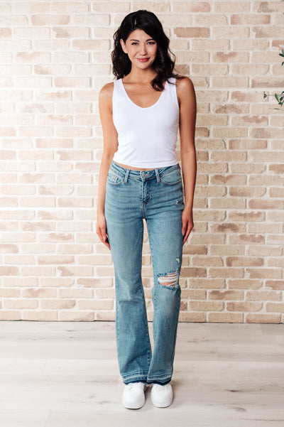 Judy Blue Isla Mid Rise Distressed Released Hem Bootcut Jeans