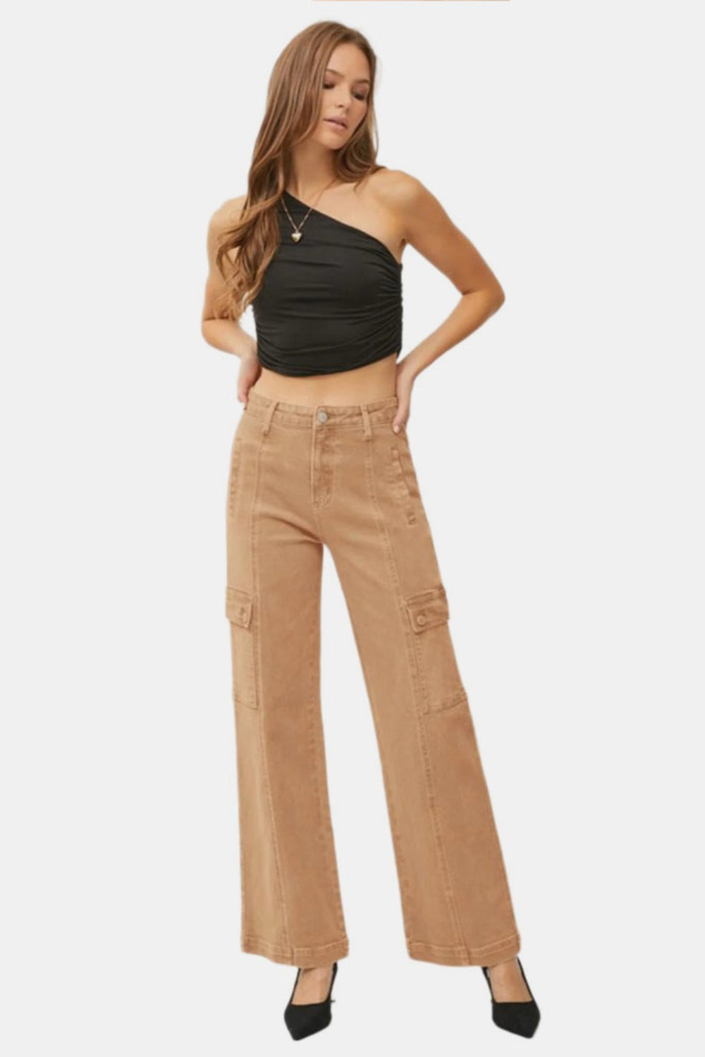 RISEN Kiara High Rise Wide Leg Cargo Jeans