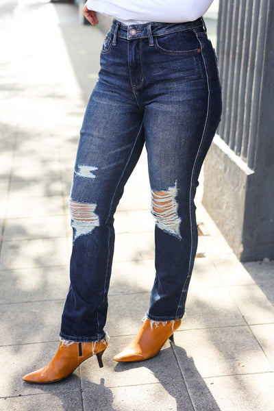 Judy Blue Maddie Mid Rise Distressed Straight Leg Jeans