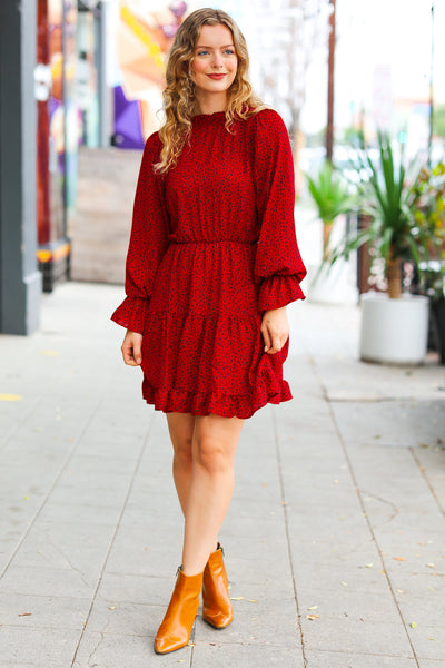 Simply Merry Tiered Dress in Burnt Red