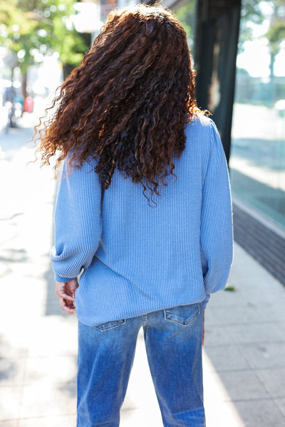 Everyday Rib Mineral Wash Long Sleeve Top in Vintage Denim