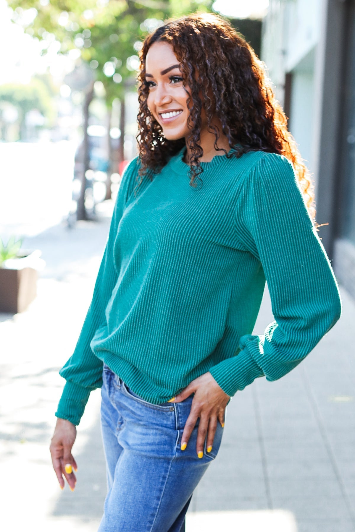 Everyday Rib Mineral Wash Long Sleeve Top in Hunter Green