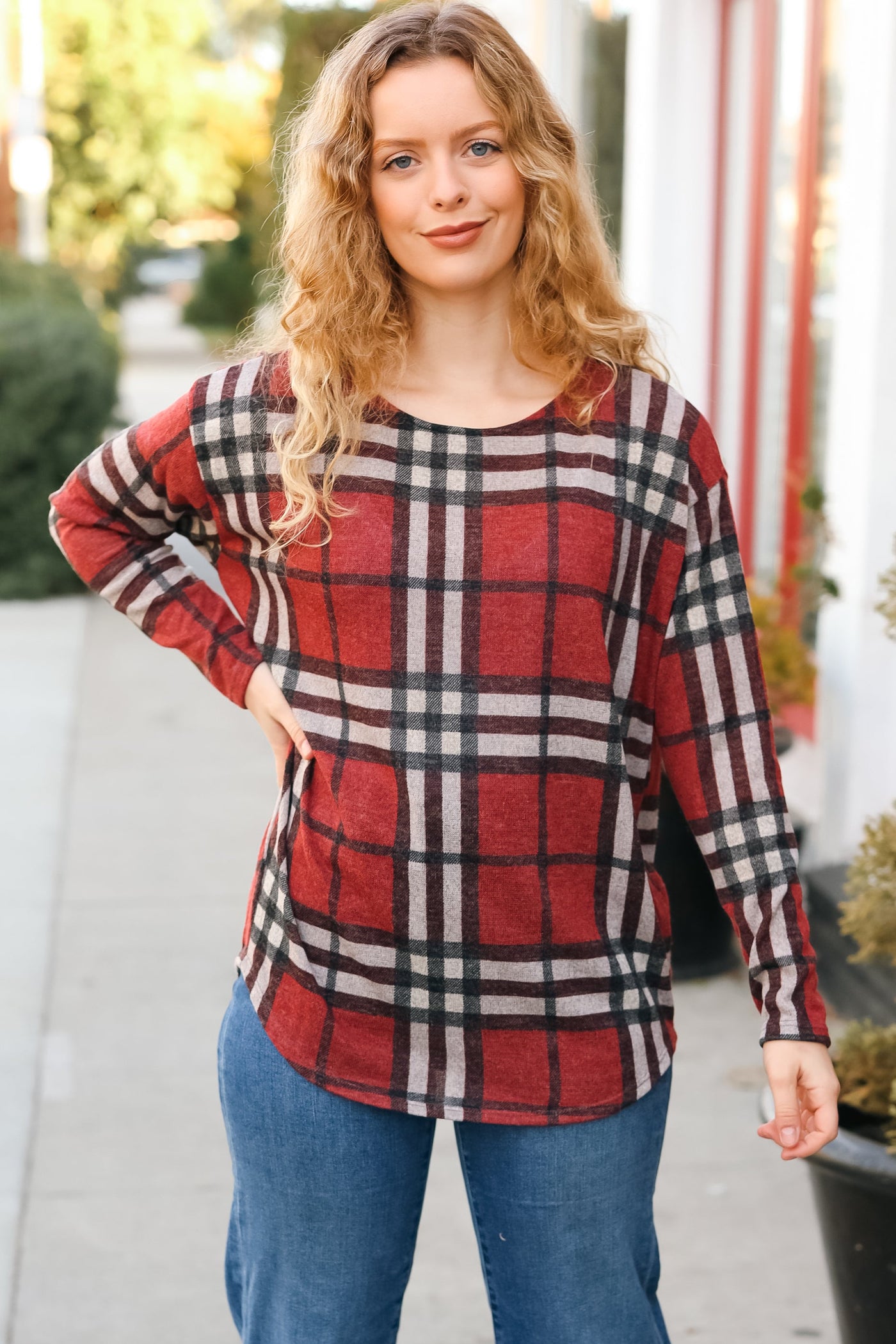 Perfectly You Boat Neck Long Sleeve Top - Red