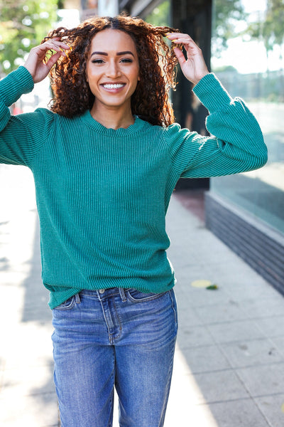 Everyday Rib Mineral Wash Long Sleeve Top in Hunter Green