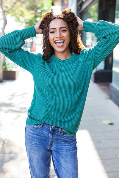 Everyday Rib Mineral Wash Long Sleeve Top in Hunter Green