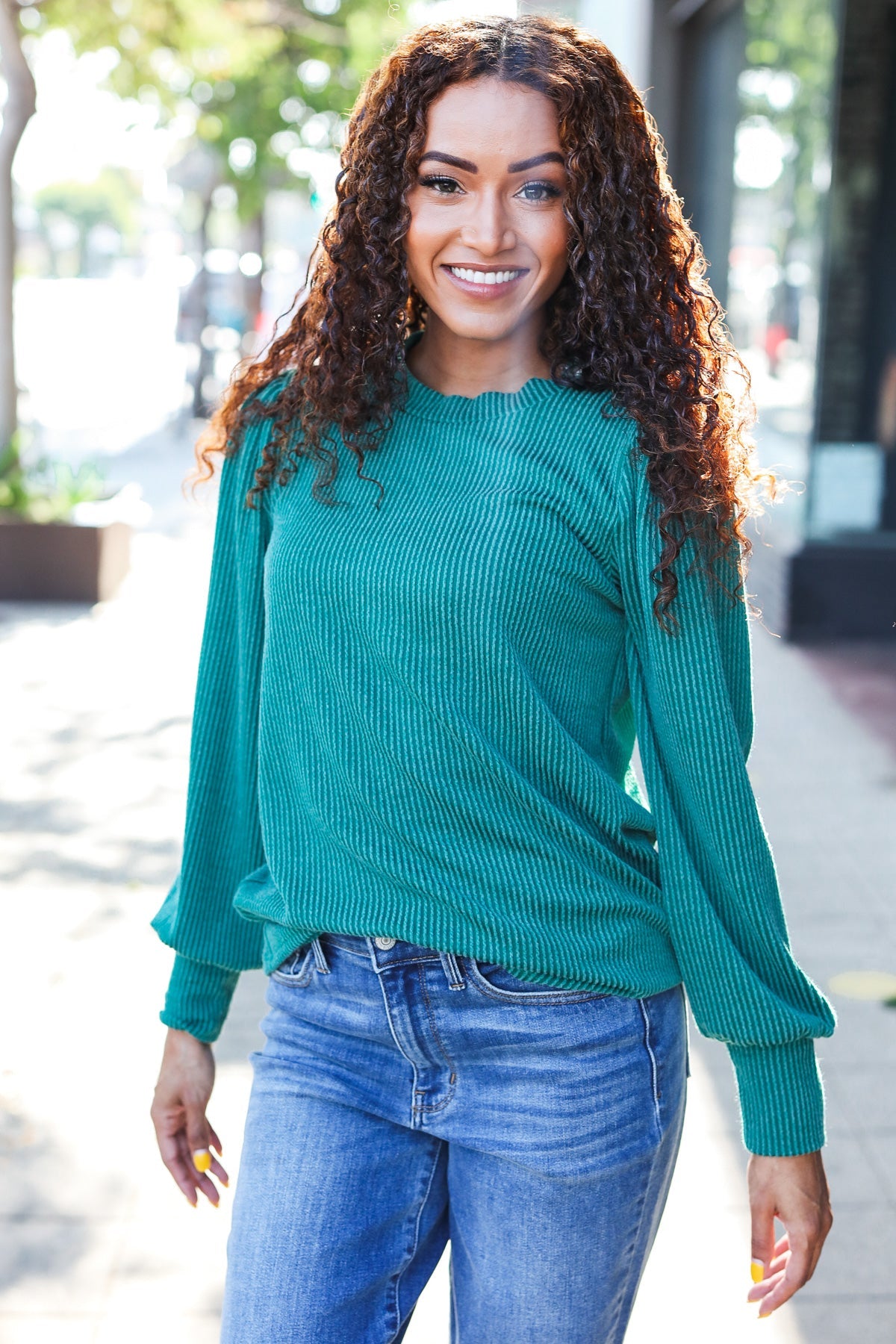 Everyday Rib Mineral Wash Long Sleeve Top in Hunter Green