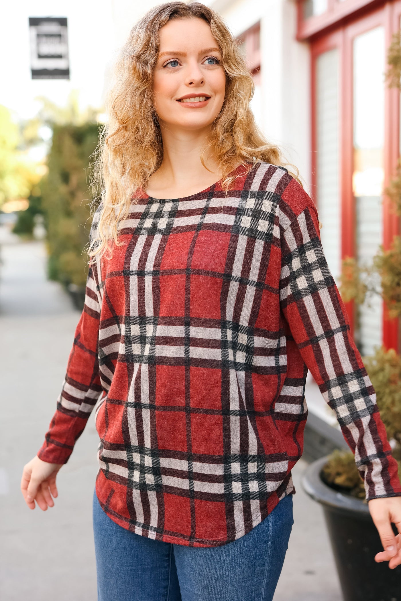Perfectly You Boat Neck Long Sleeve Top - Red