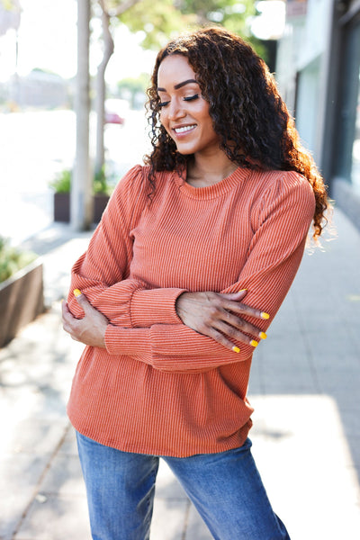 Everyday Rib Mineral Wash Long Sleeve Top in Rust