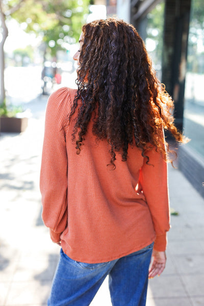 Everyday Rib Mineral Wash Long Sleeve Top in Rust