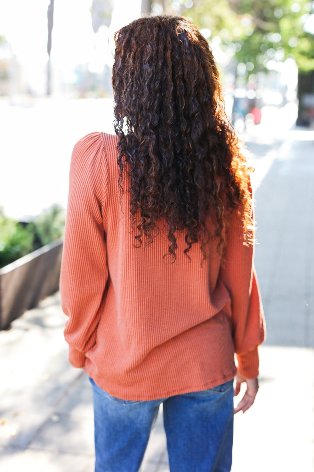 Everyday Rib Mineral Wash Long Sleeve Top in Rust