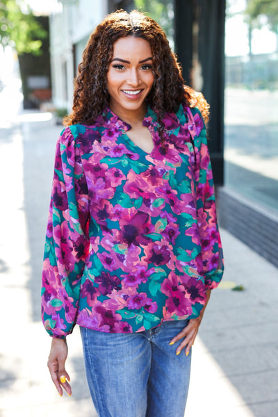 Beautiful You Floral Blouse - Hunter Green