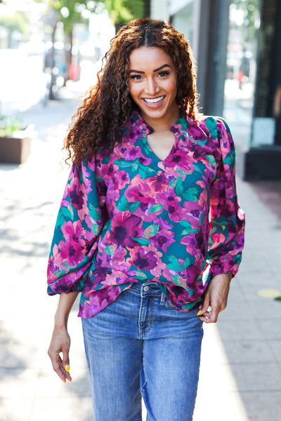 Beautiful You Floral Blouse - Hunter Green