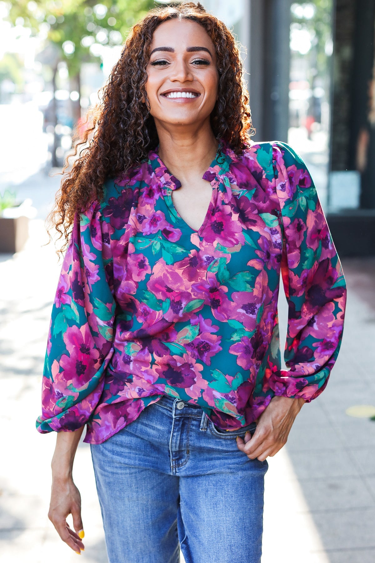 Beautiful You Floral Blouse - Hunter Green