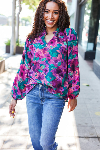 Beautiful You Floral Blouse - Hunter Green