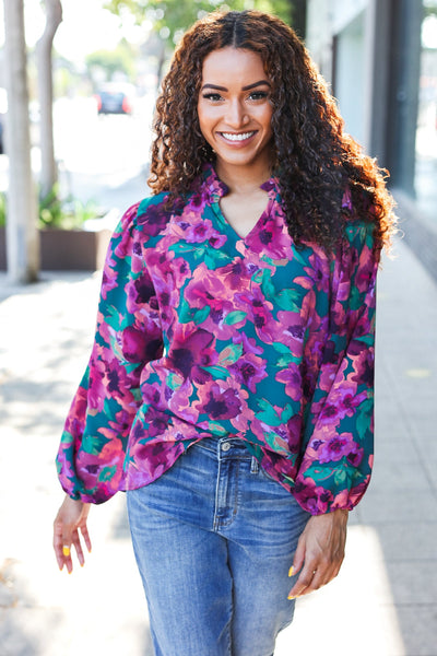 Beautiful You Floral Blouse - Hunter Green