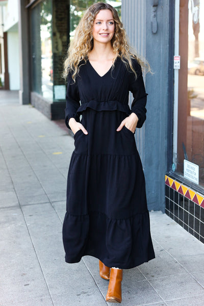 Beautiful You Black Pintuck Maxi Dress - Black