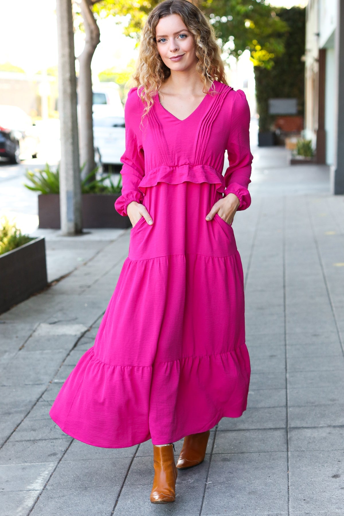 Beautiful You Pintuck Maxi Dress - Berry