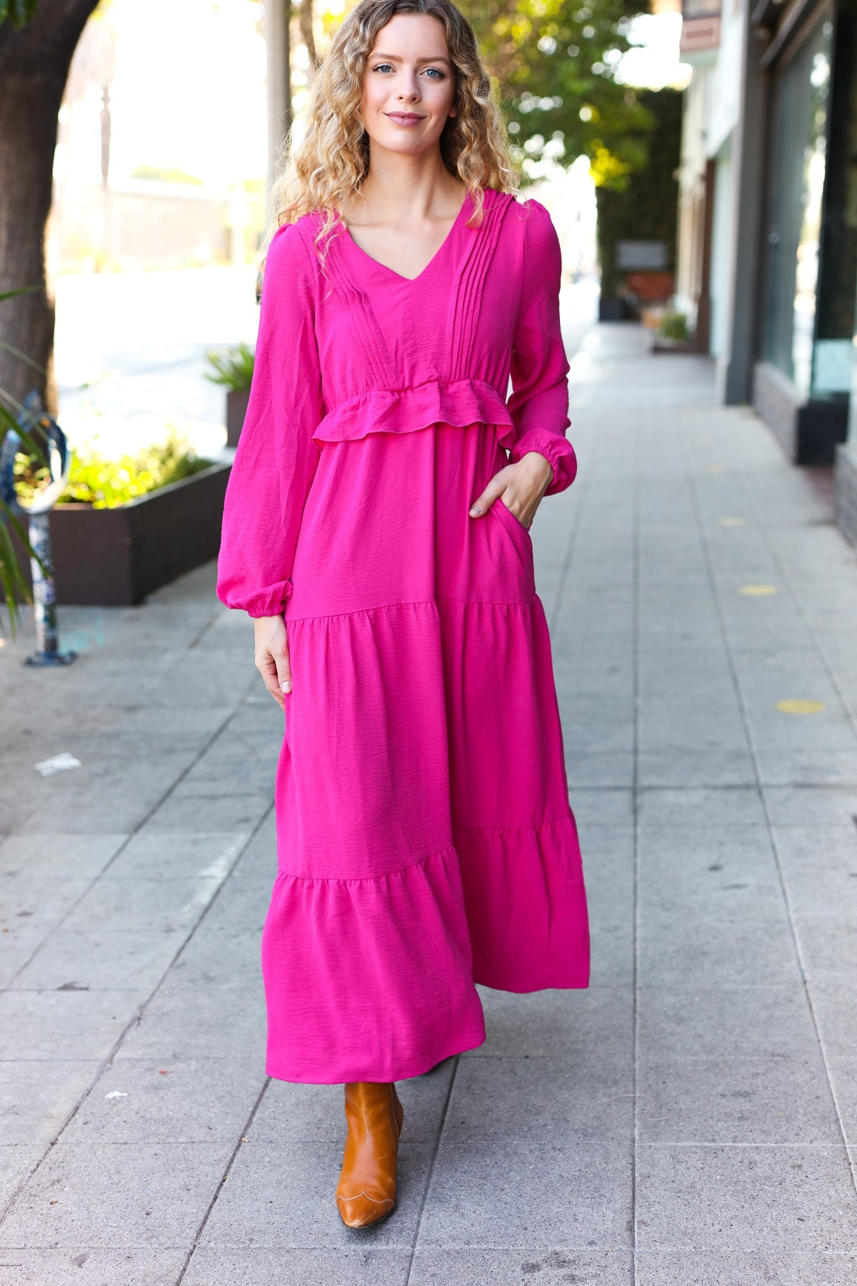 Beautiful You Pintuck Maxi Dress - Berry