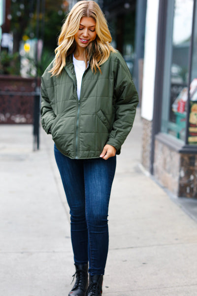 Eyes On You Puffer Jacket in Olive