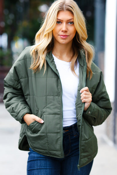 Eyes On You Puffer Jacket in Olive