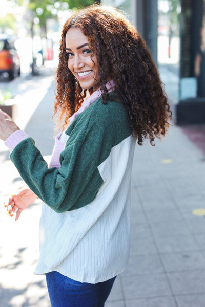 Pretty In Button Down Shacket - Pink & Olive