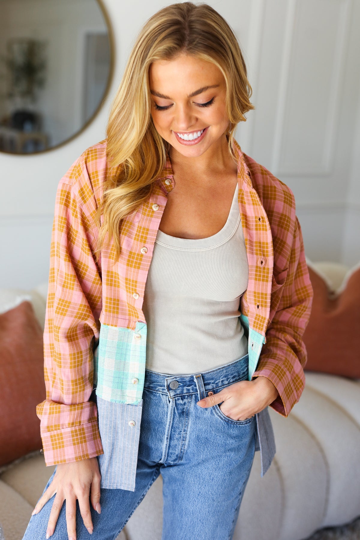 You've Got This Button Down Shirt in Mint + Mauve