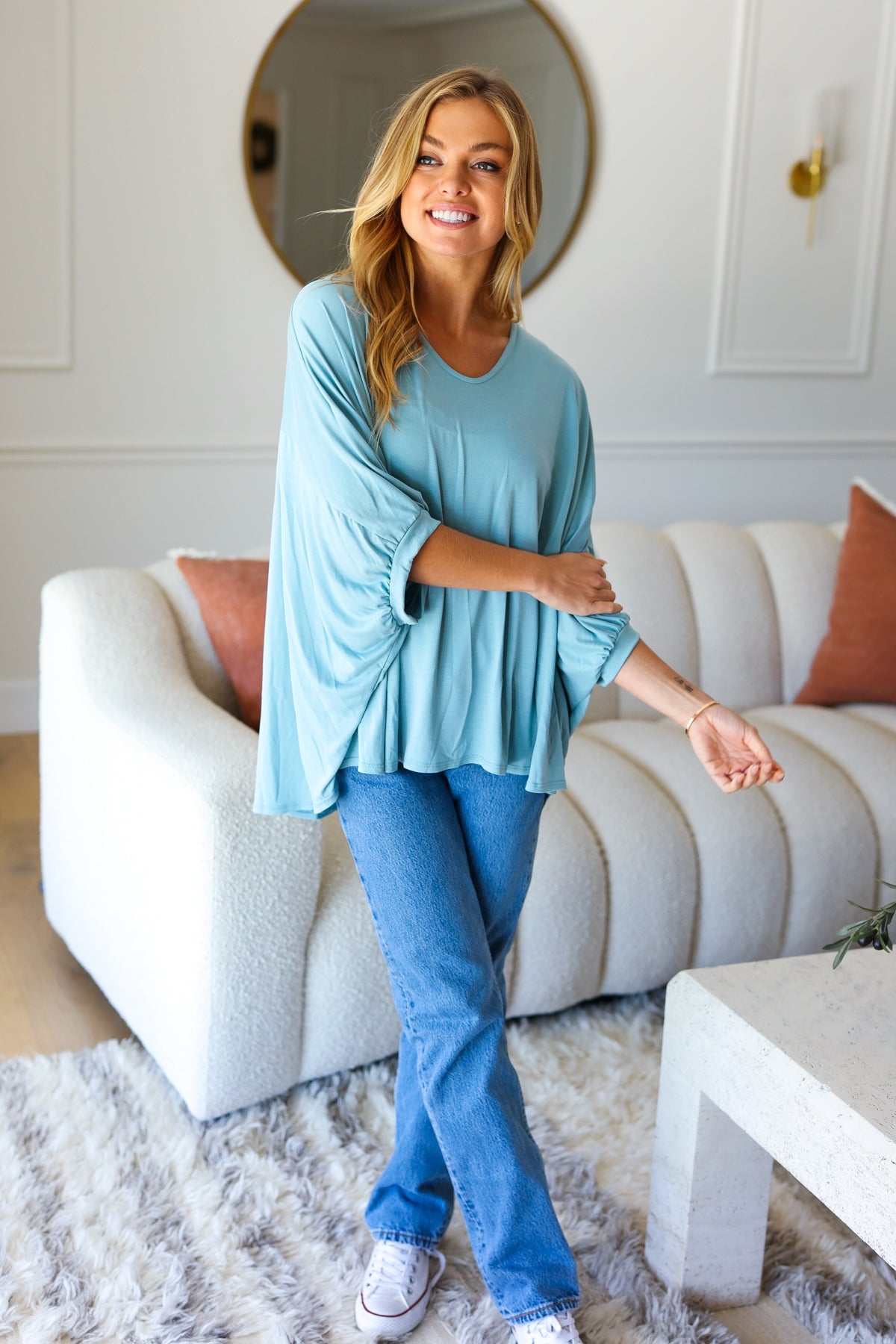 Call On Me Dolman Modal Top in Aqua