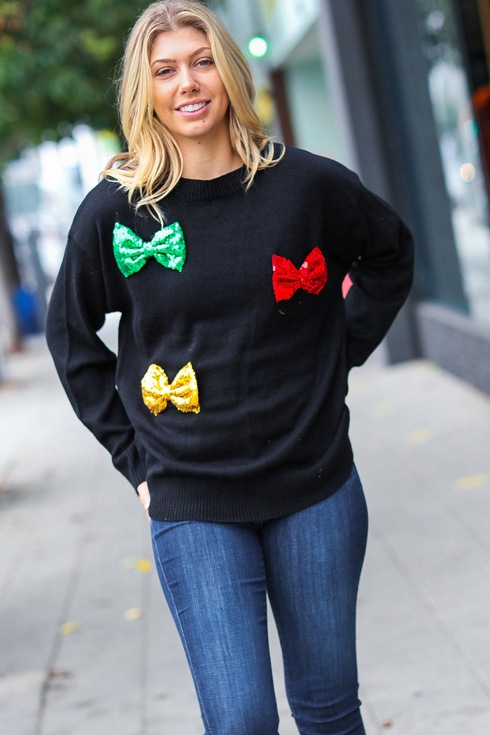 Be Merry Sequin Bow Sweater