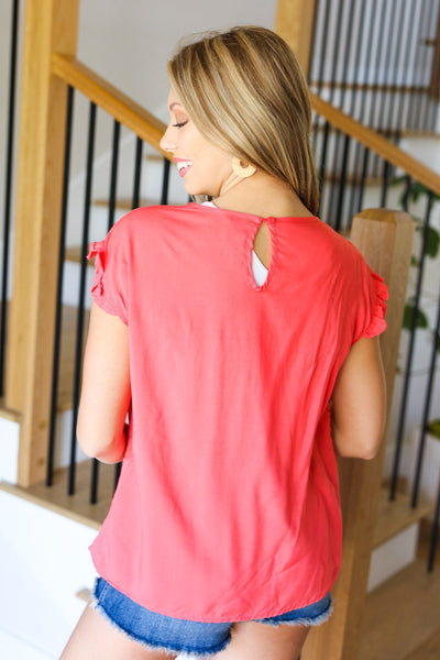 Feeling Femme Embroidered Top in Coral