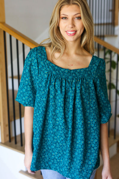Perfectly You Top in Teal Floral
