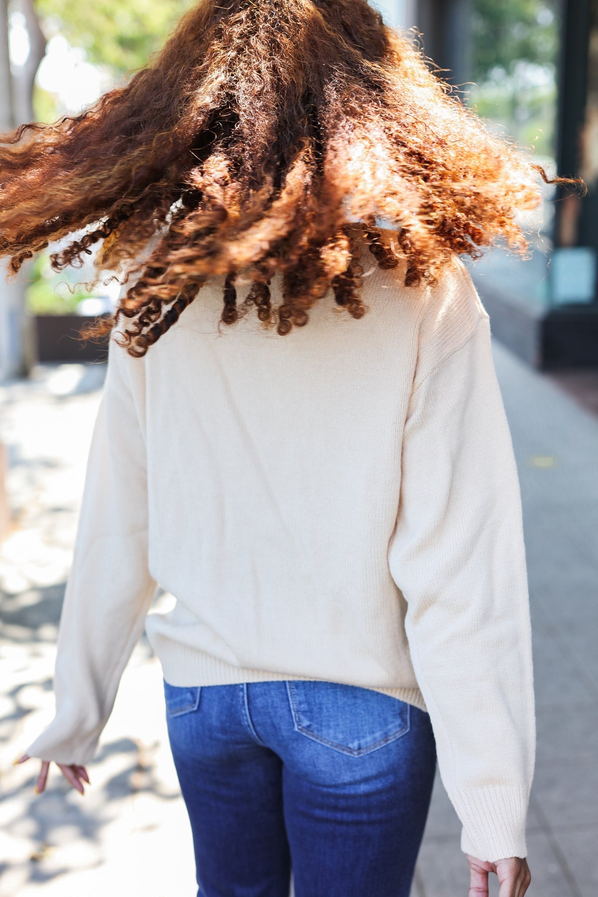 Pumpkin Embroidered Oversized Sweater - Taupe