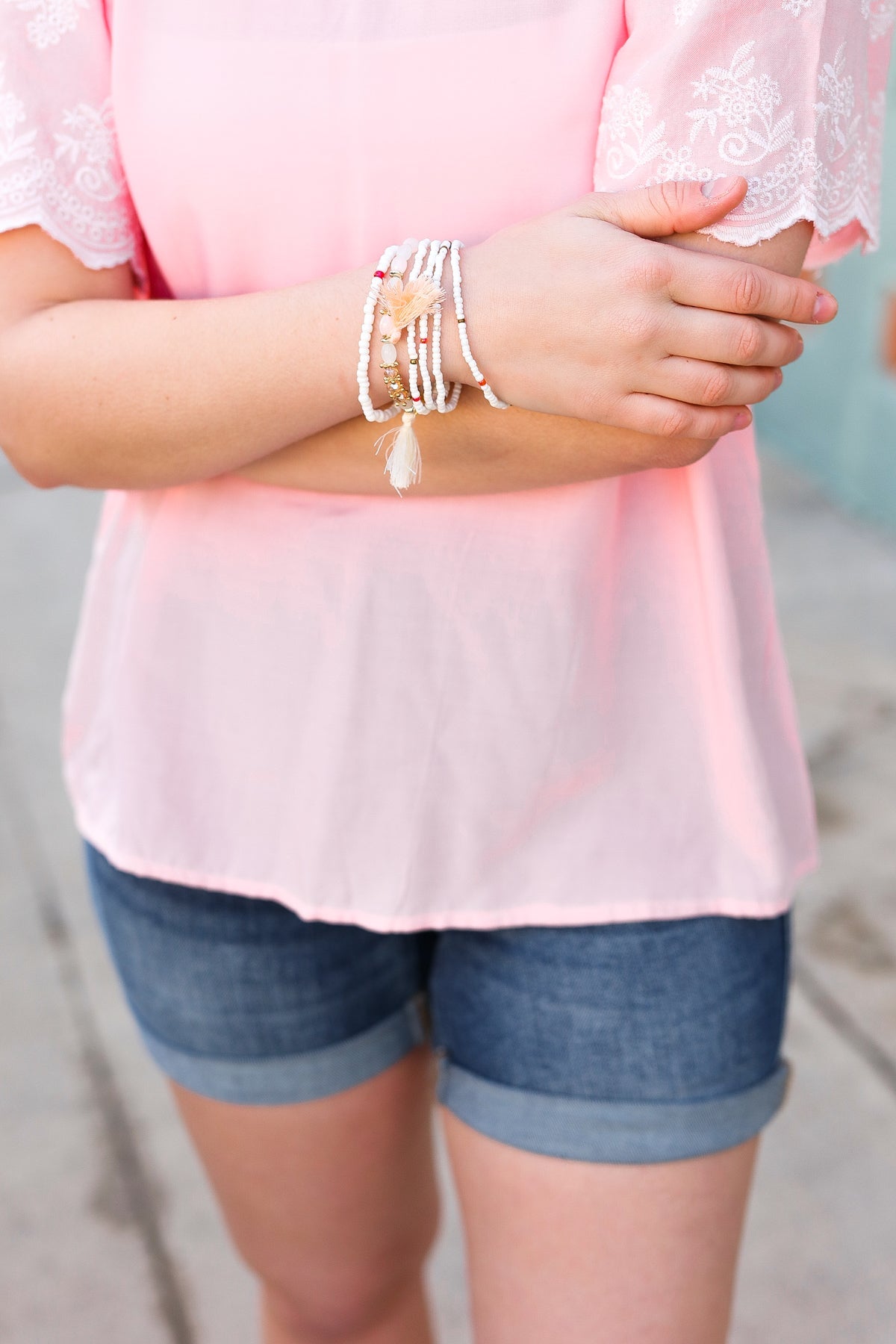 Beaded Tassel Bracelet Set in Blush