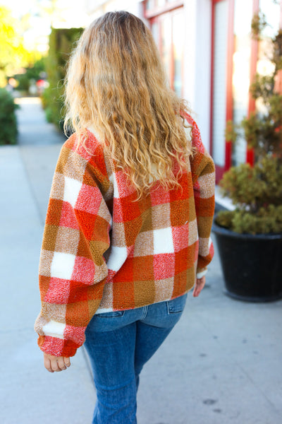 It's Your Best Plaid Sherpa Jacket in Rust