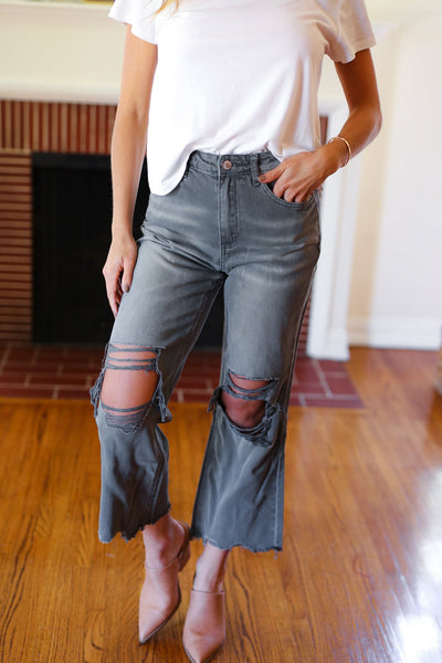 Cut Loose Distressed Cropped Pants in Ash Black