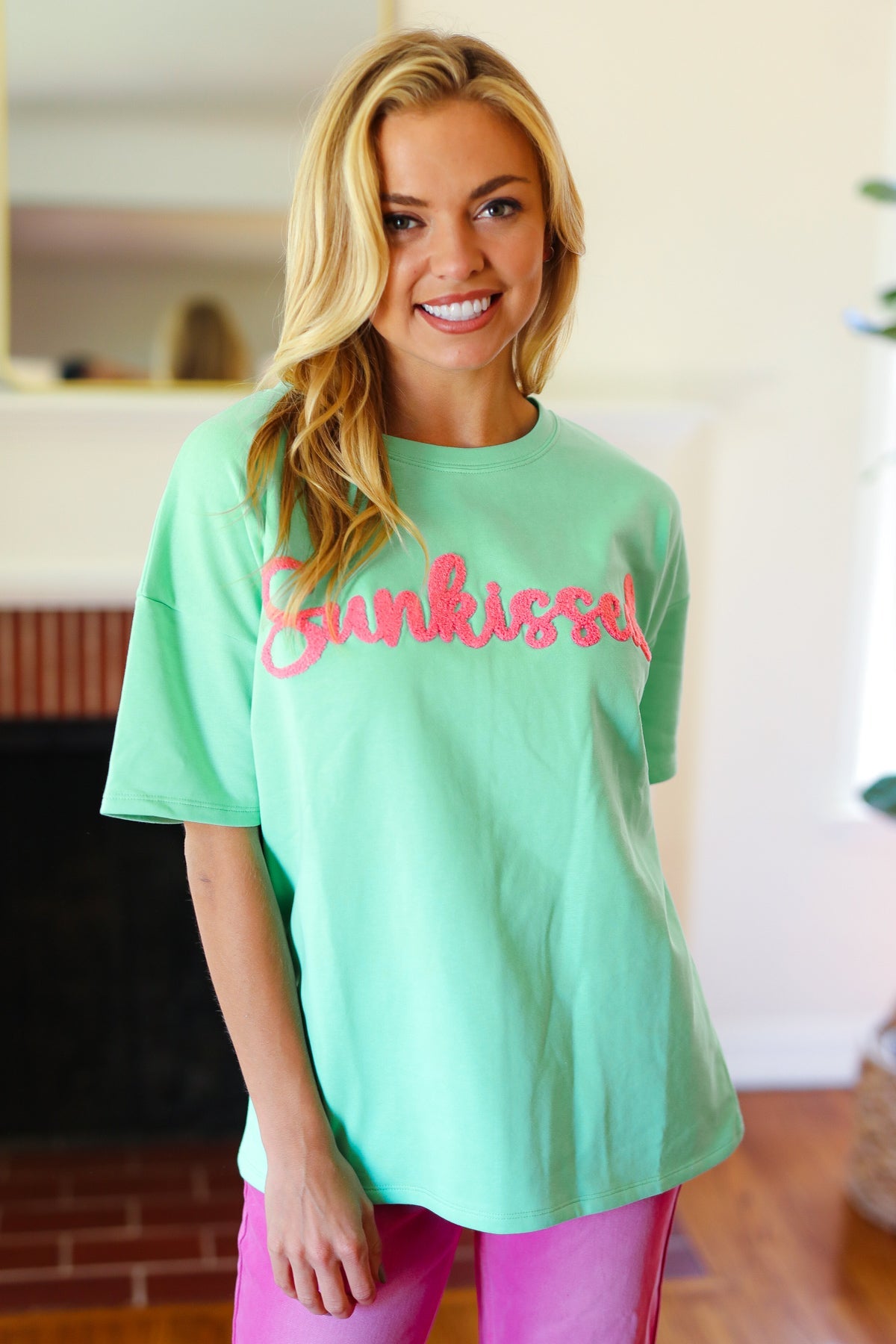 Spunky Mint "Sunkissed" Embroidered French Terry Top