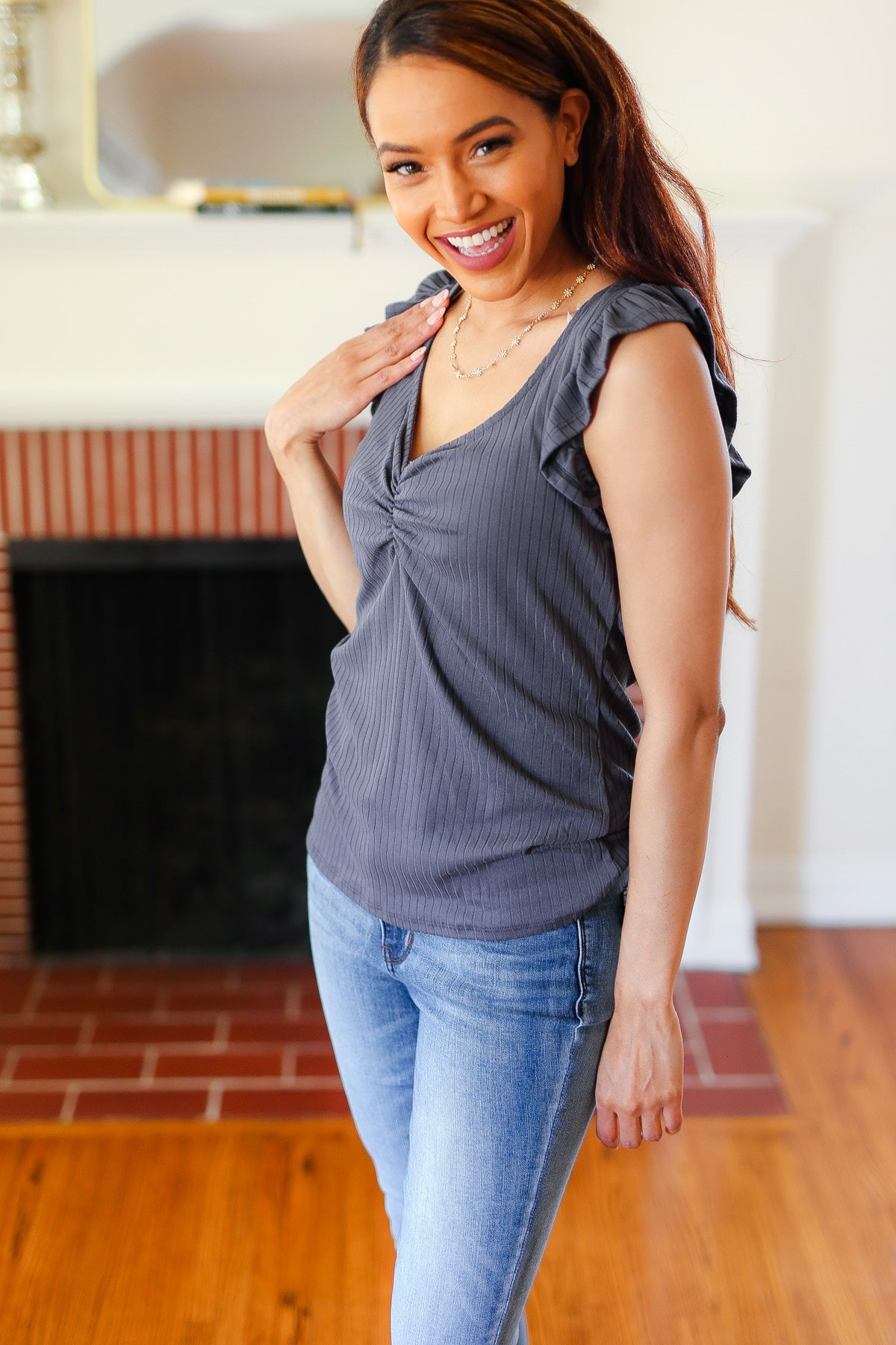 Sunny Days Sweetheart Top in Charcoal