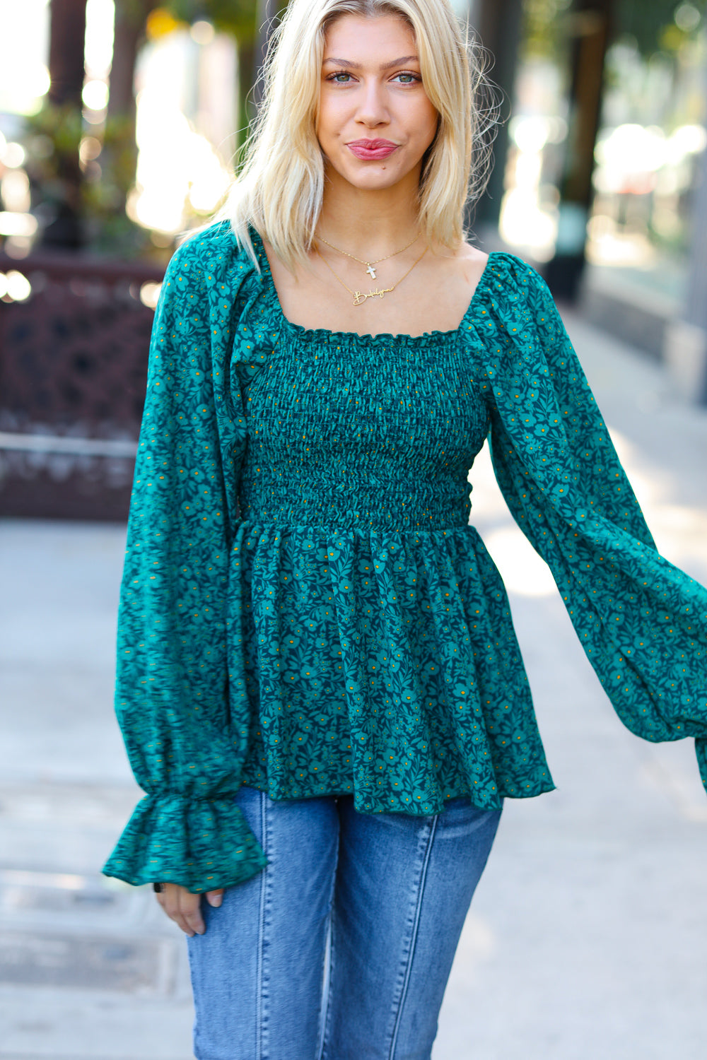 Always With You Teal Smocked Top