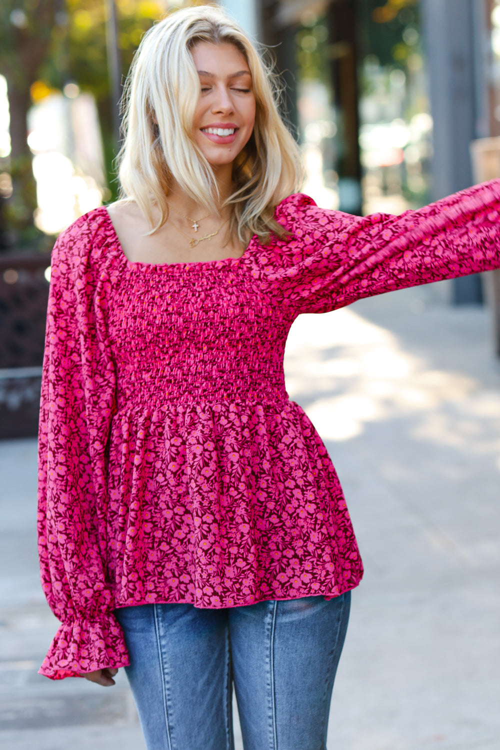 Always With You Fuchsia Smocked Top