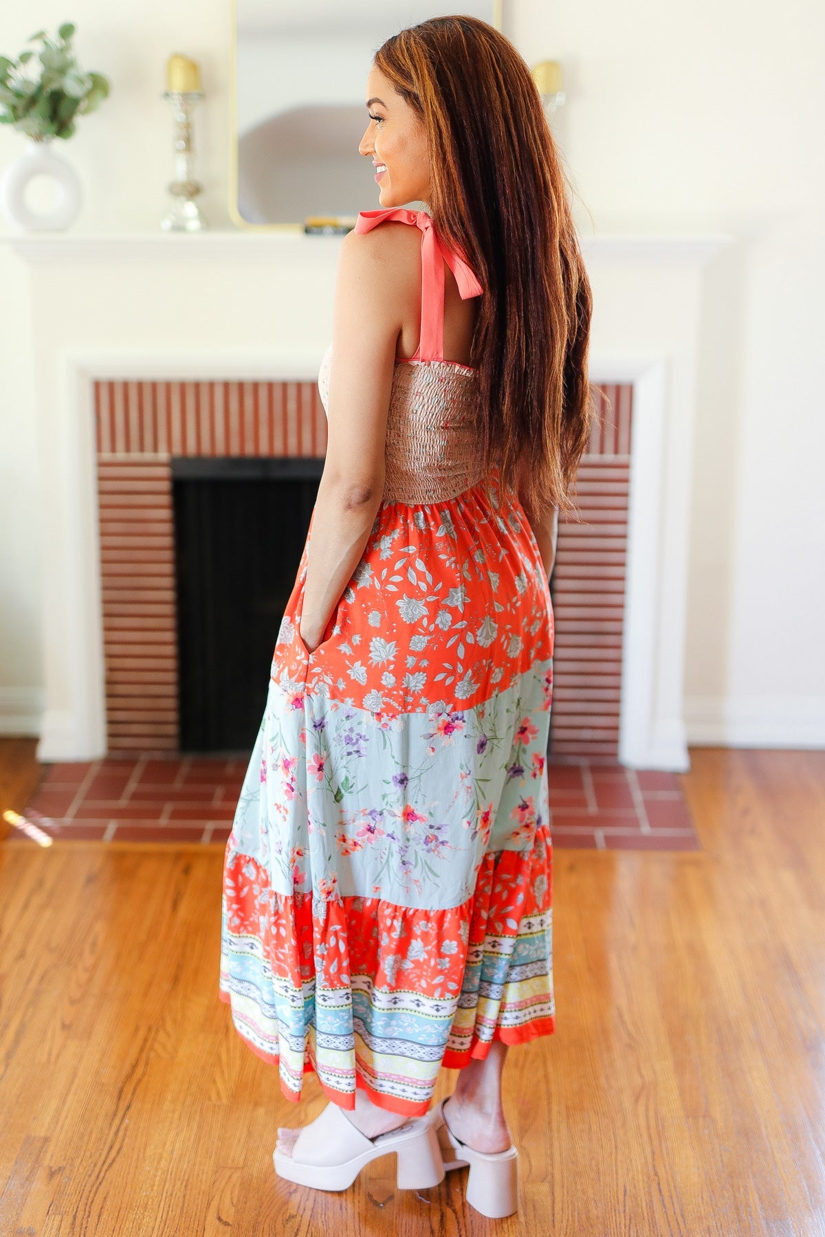 Vacay Vibes Taupe Floral Smocked Maxi Dress