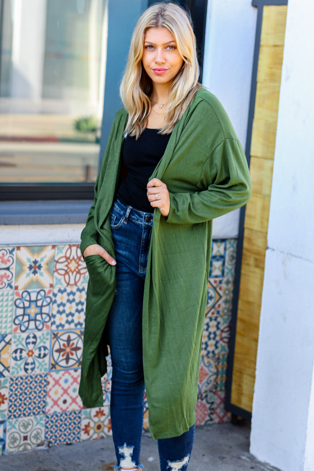 Over The Moon Cardigan in Olive