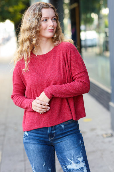 Stay Awhile Dolman Cropped Sweater in Red