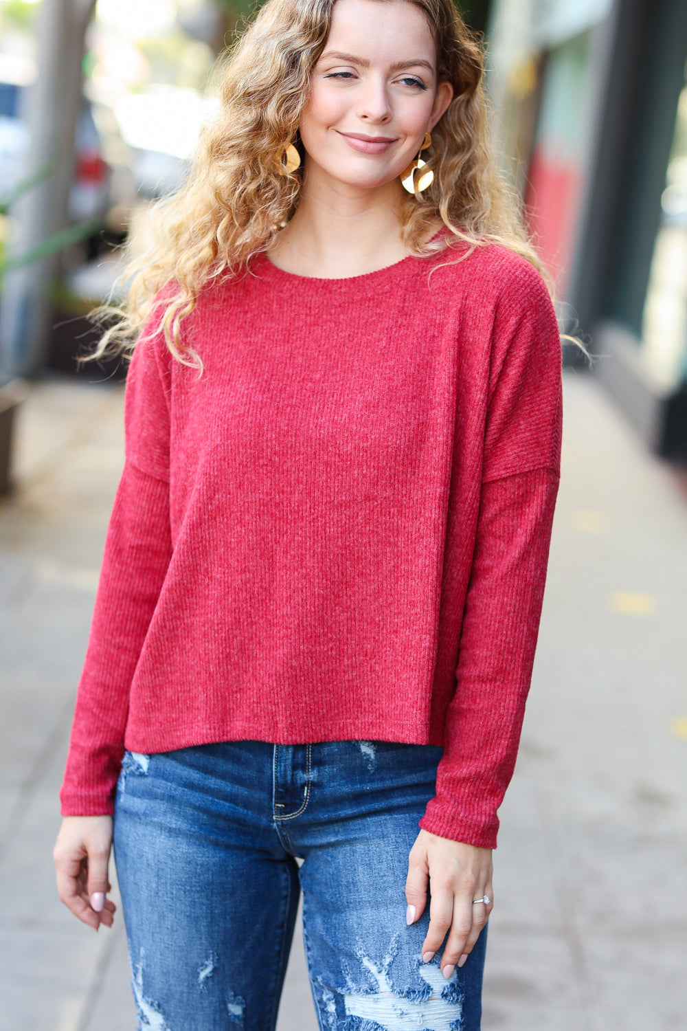 Stay Awhile Dolman Cropped Sweater in Red
