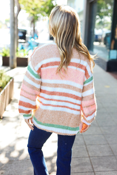 Fall Vibes Stripe Button Down Cardigan - Taupe & Sage