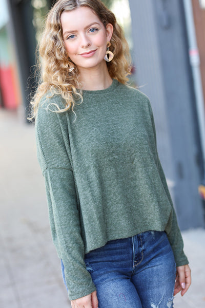 Stay Awhile Dolman Cropped Sweater in Olive