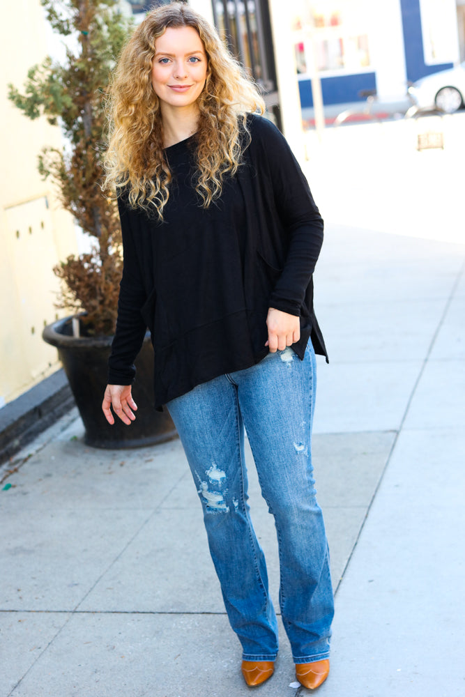 Going My Way Dolman Pocketed Sweater in Black