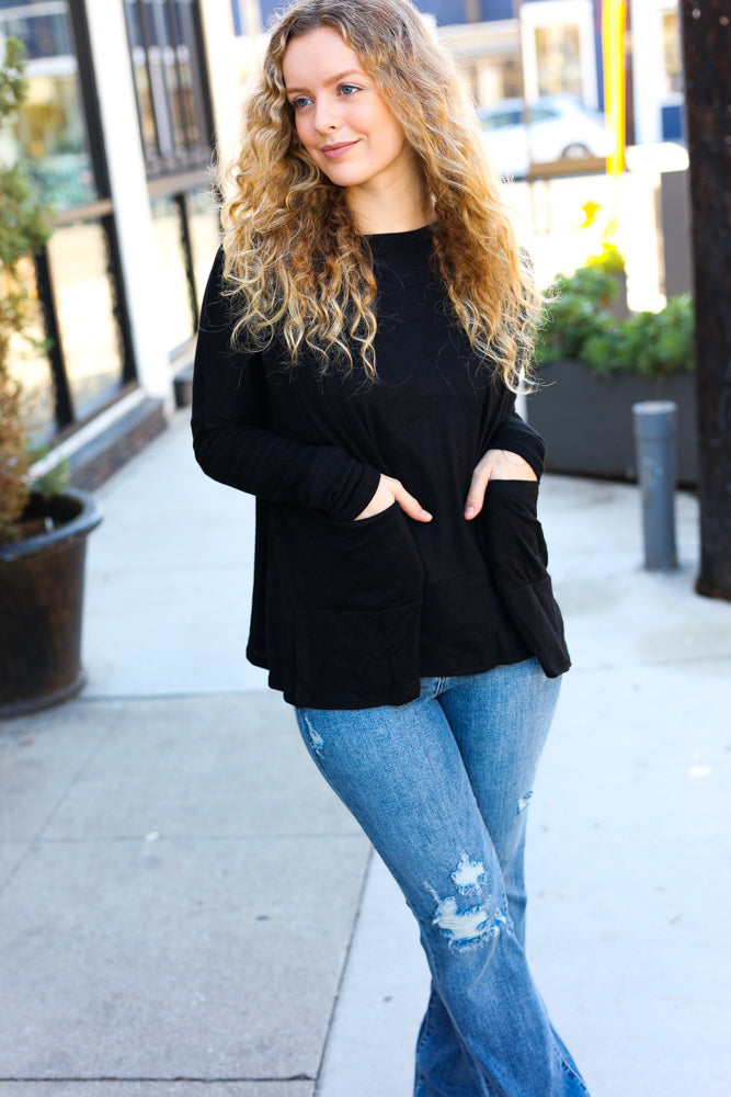 Going My Way Dolman Pocketed Sweater in Black