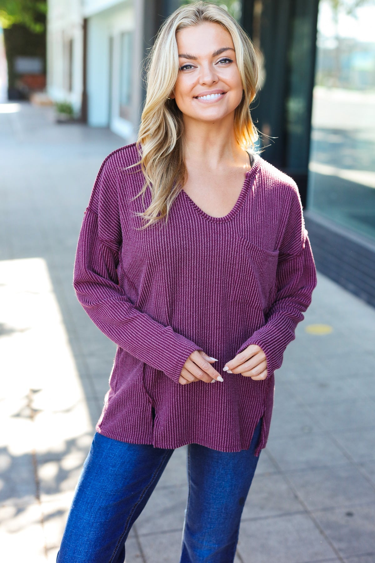 Eyes On You Long Sleeve Top - Wine